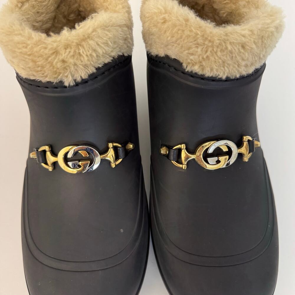 Gucci Crosby Rubber Ankle Boots Shearling Lining GG Horsebit Women's 40 (US10) - Picture 4 of 16